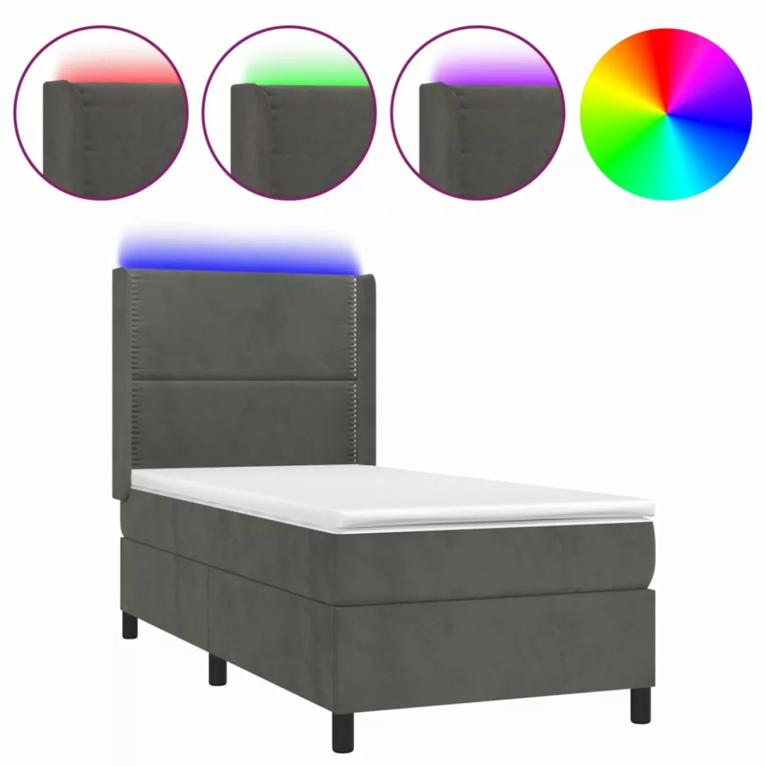 Vidaxl Boxspringbett Mit Matratze & Led Dunkelgrau 90x200 Cm Samt günstig online kaufen