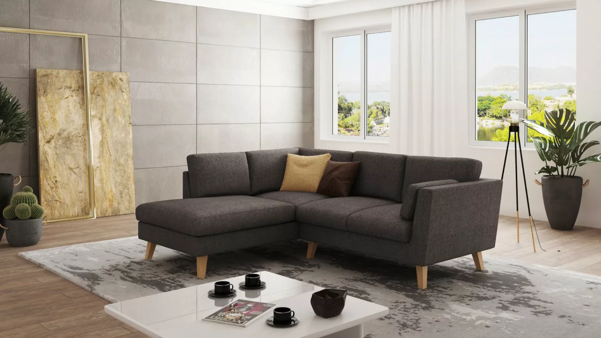 S-Style Möbel Ecksofa mit Holzfüßen im skandinavischen Stil Angeles, mit We günstig online kaufen