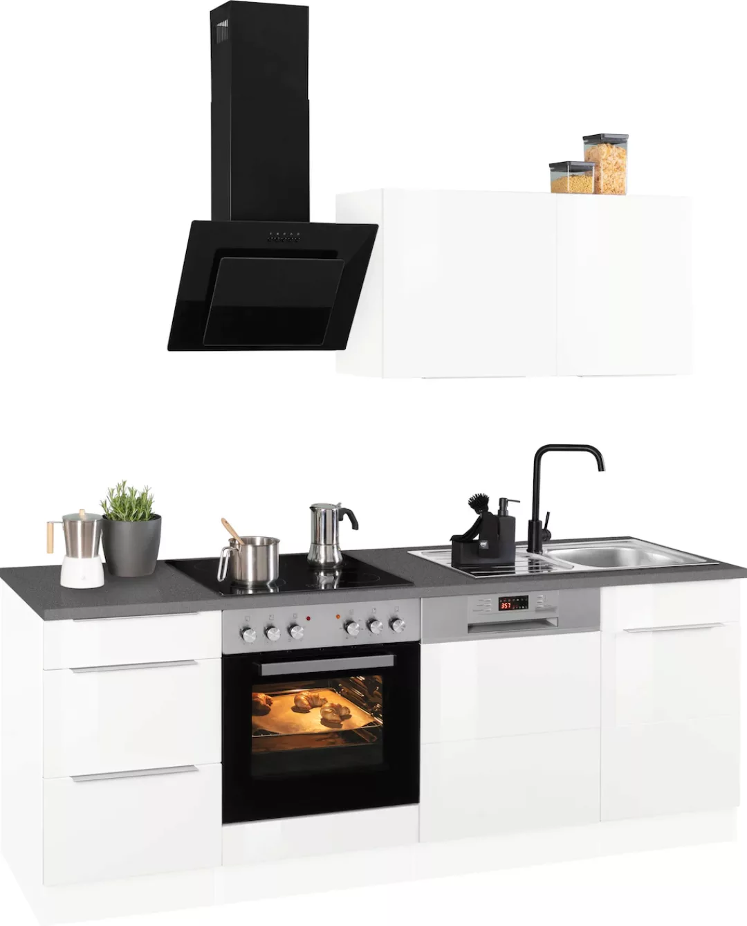 Kochstation Küchenzeile "KS-Brindisi", mit E-Geräten, Breite 220 cm günstig online kaufen