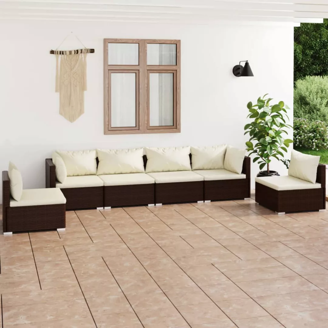 Vidaxl 6-tlg. Garten-lounge-set Mit Kissen Poly Rattan Braun günstig online kaufen