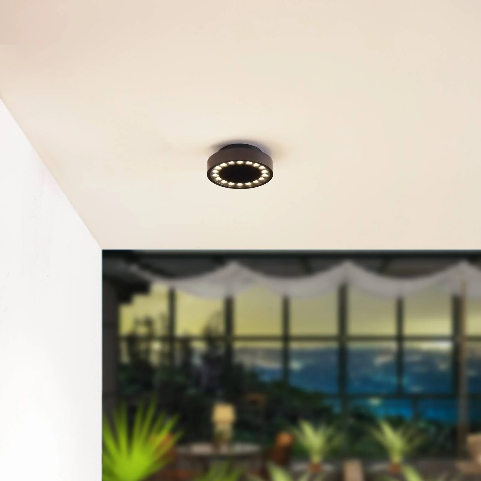 Lucande LED-Außendeckenleuchte Roran, schwarz, Ø 18 cm, IP65 günstig online kaufen