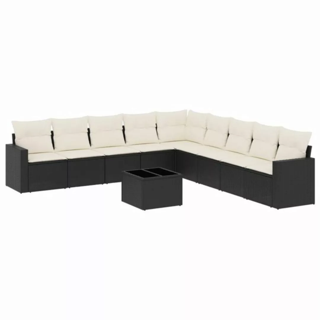 vidaXL Sofaelement 10-tlg. Garten-Sofagarnitur mit Kissen Schwarz Poly Ratt günstig online kaufen