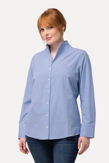 Ulla Popken Longbluse Bluse Streifen Kelchkragen Langarm günstig online kaufen