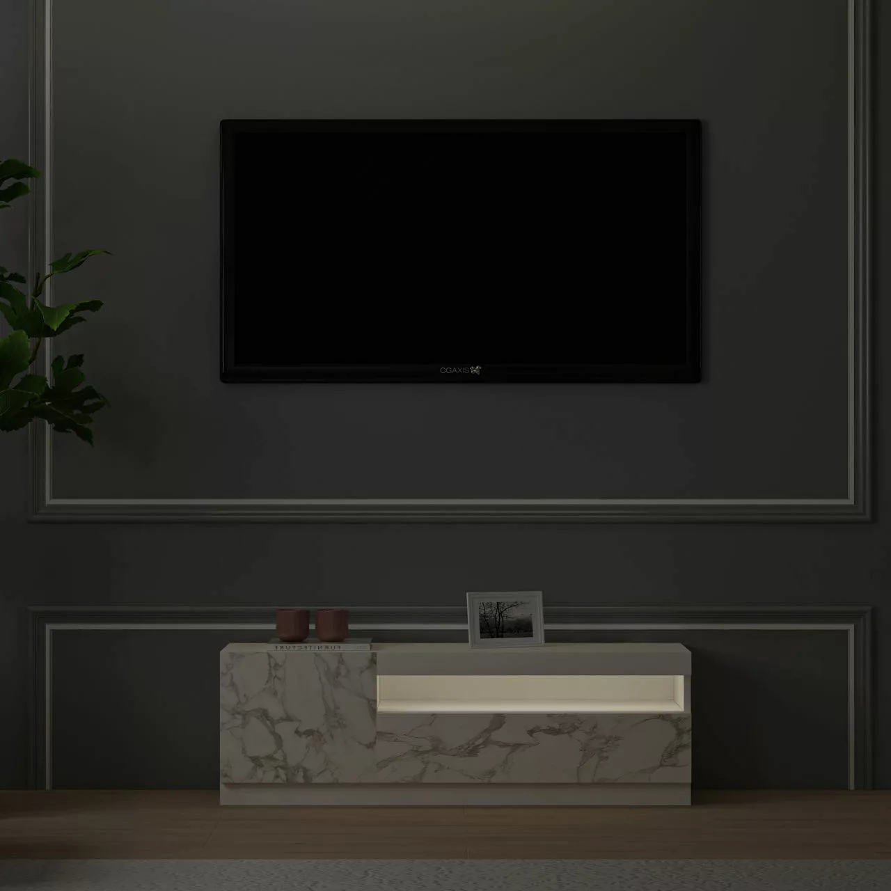TV-Lowboard 9505 weiß Marmor Optik B/H/T: ca. 120x40x37 cm günstig online kaufen