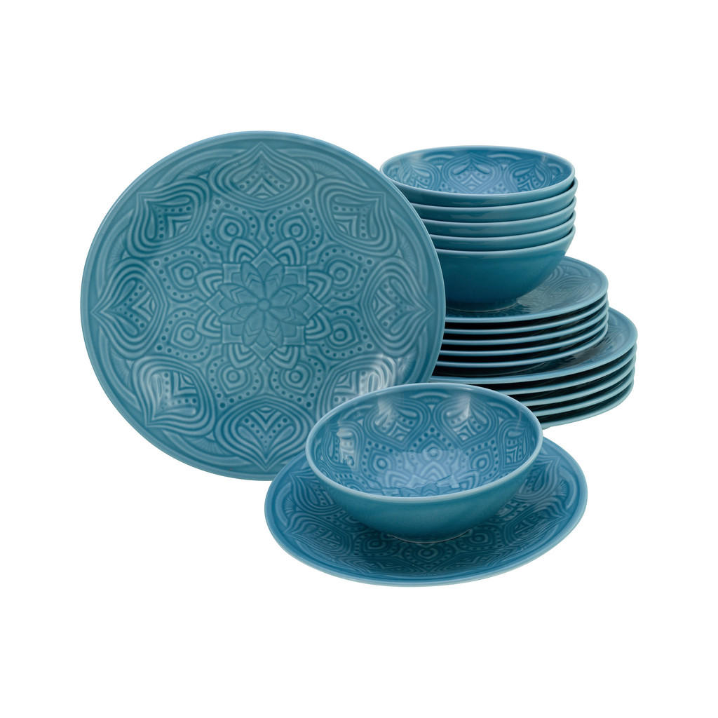CreaTable Tafelservice Orient Mandala aqua Porzellan 18 tlg. günstig online kaufen