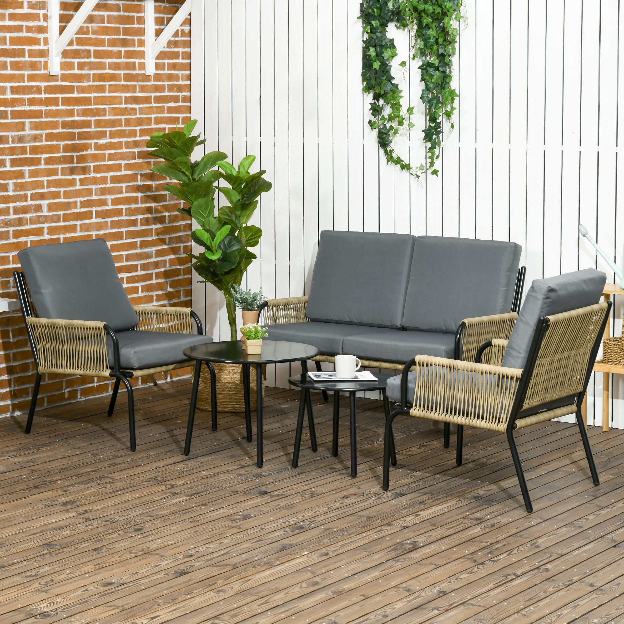 Outsunny Modulares Gartenmöbelset aus Polyrattan für 4 Personen, 5-teilig m günstig online kaufen