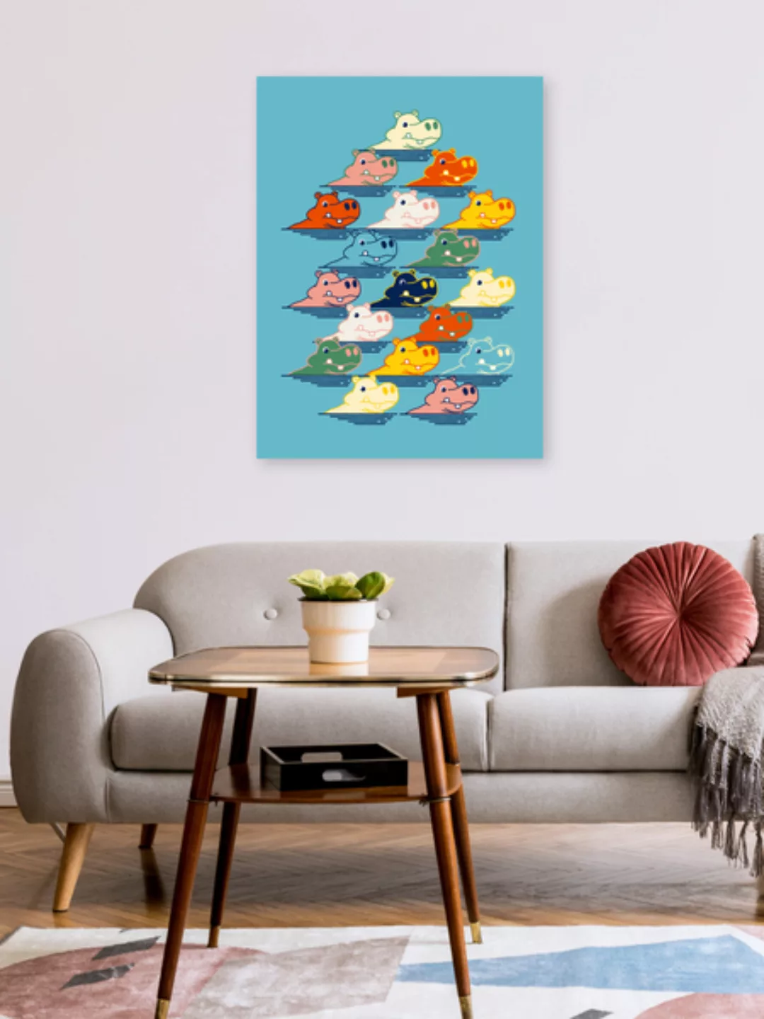 Poster / Leinwandbild - Happy Hippo Family günstig online kaufen