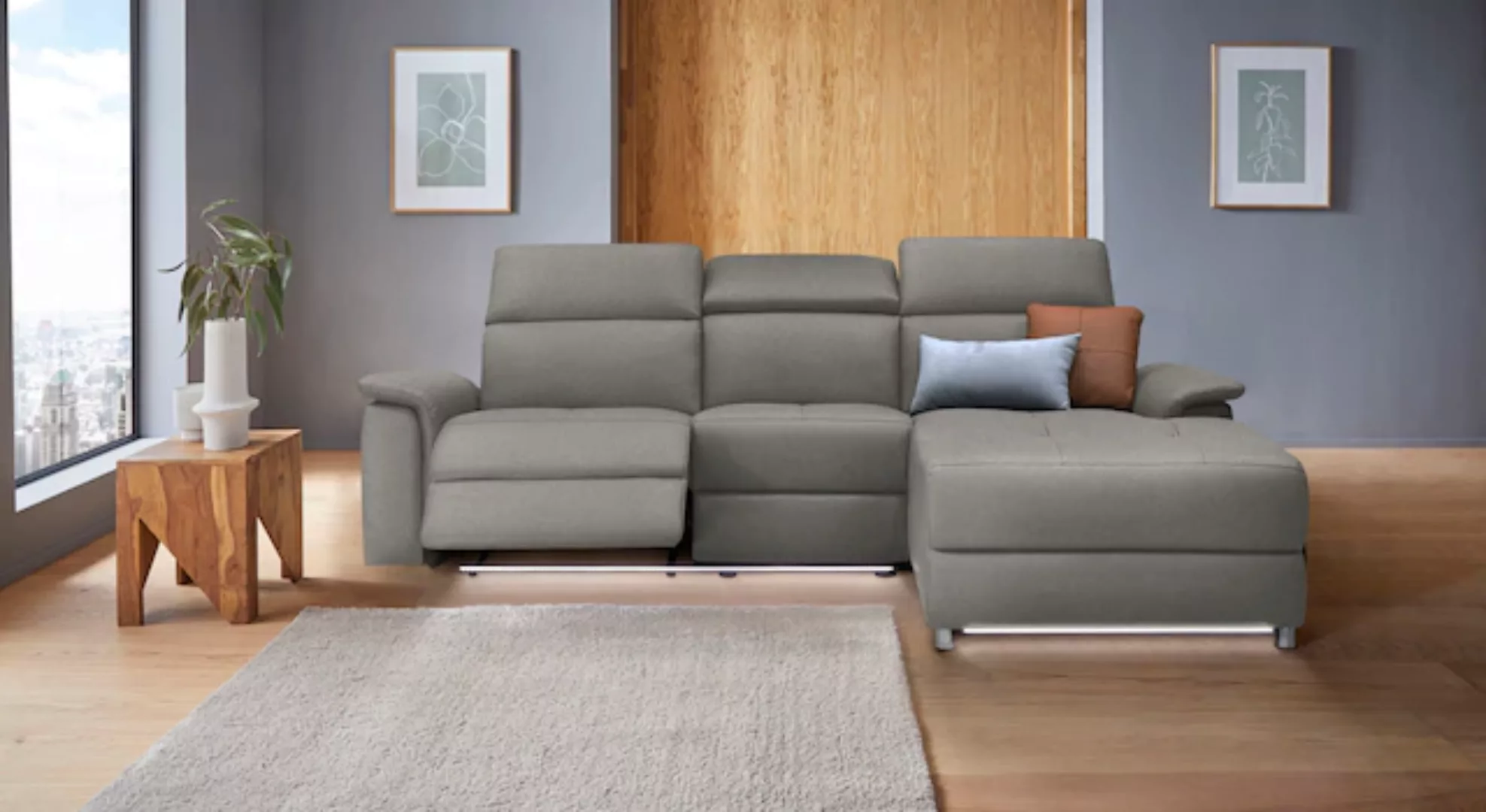 Places of Style Ecksofa "Pareli, L-Form, 259cm,m. Recamiere, Echtleder, Kun günstig online kaufen