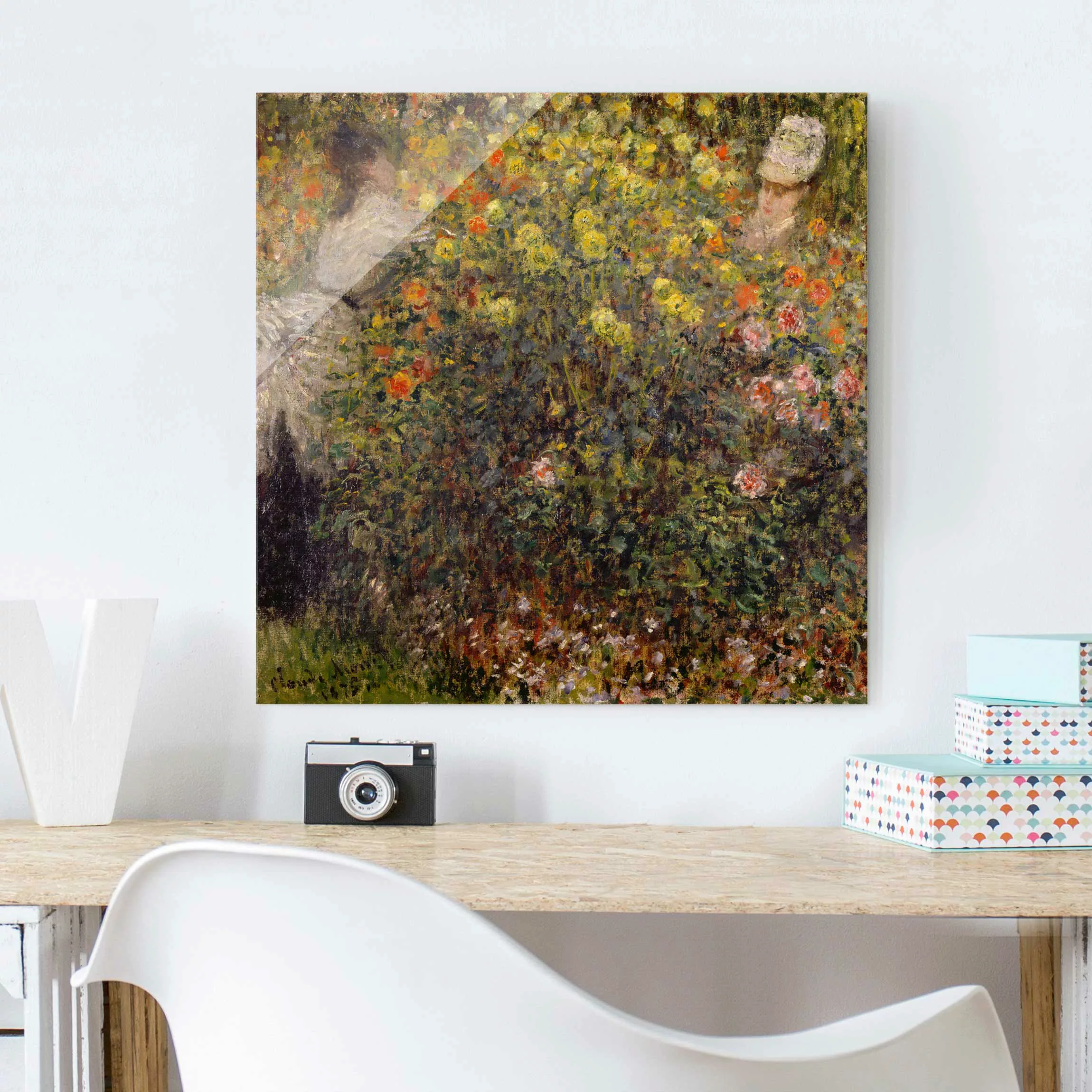 Glasbild Kunstdruck - Quadrat Claude Monet - Blumengarten günstig online kaufen