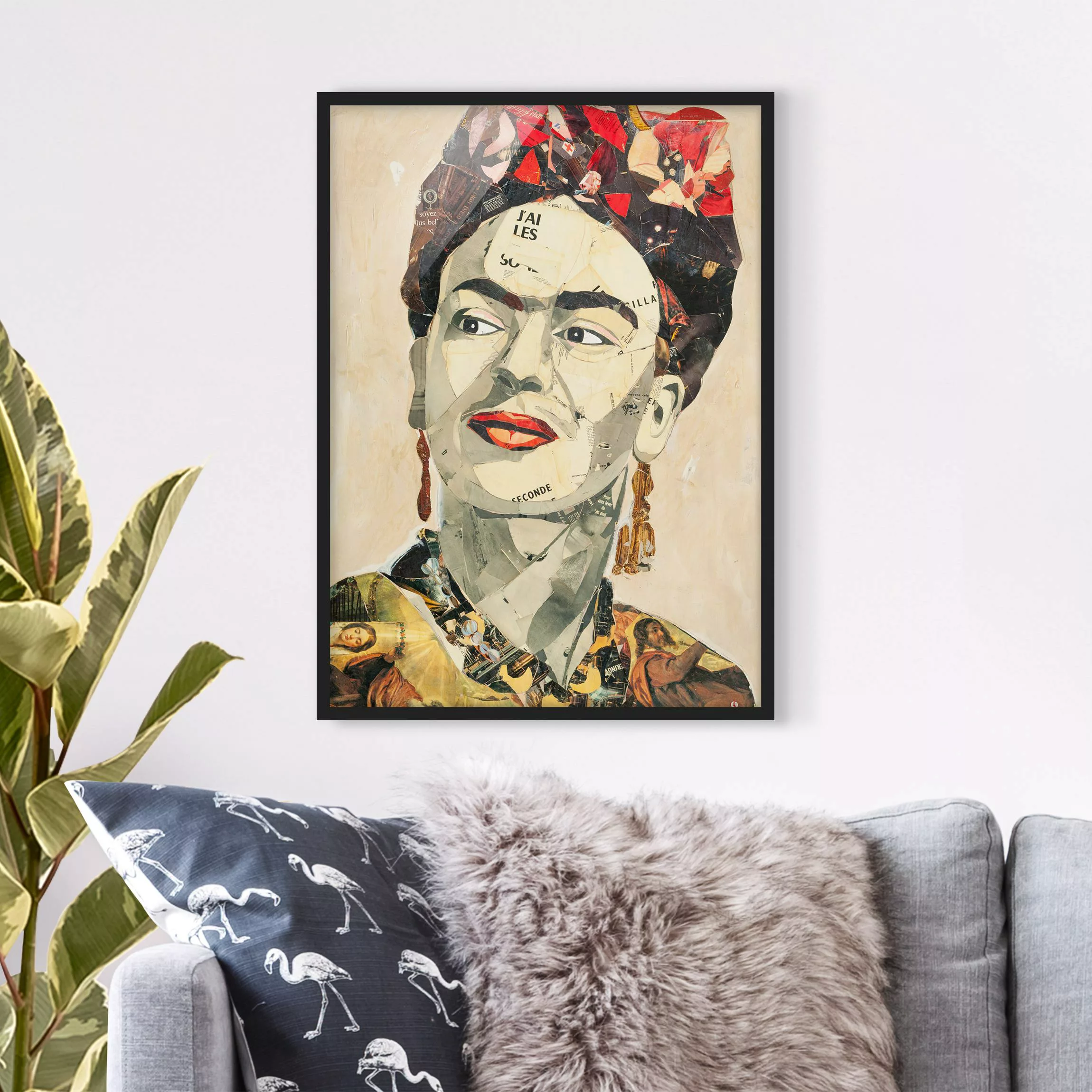 Bild mit Rahmen Portrait - Hochformat Frida Kahlo - Collage No.2 günstig online kaufen
