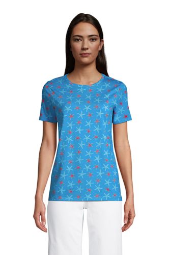 Supima Kurzarm-Shirt mit rundem Ausschnitt, Damen, Größe: S Normal, Blau, B günstig online kaufen