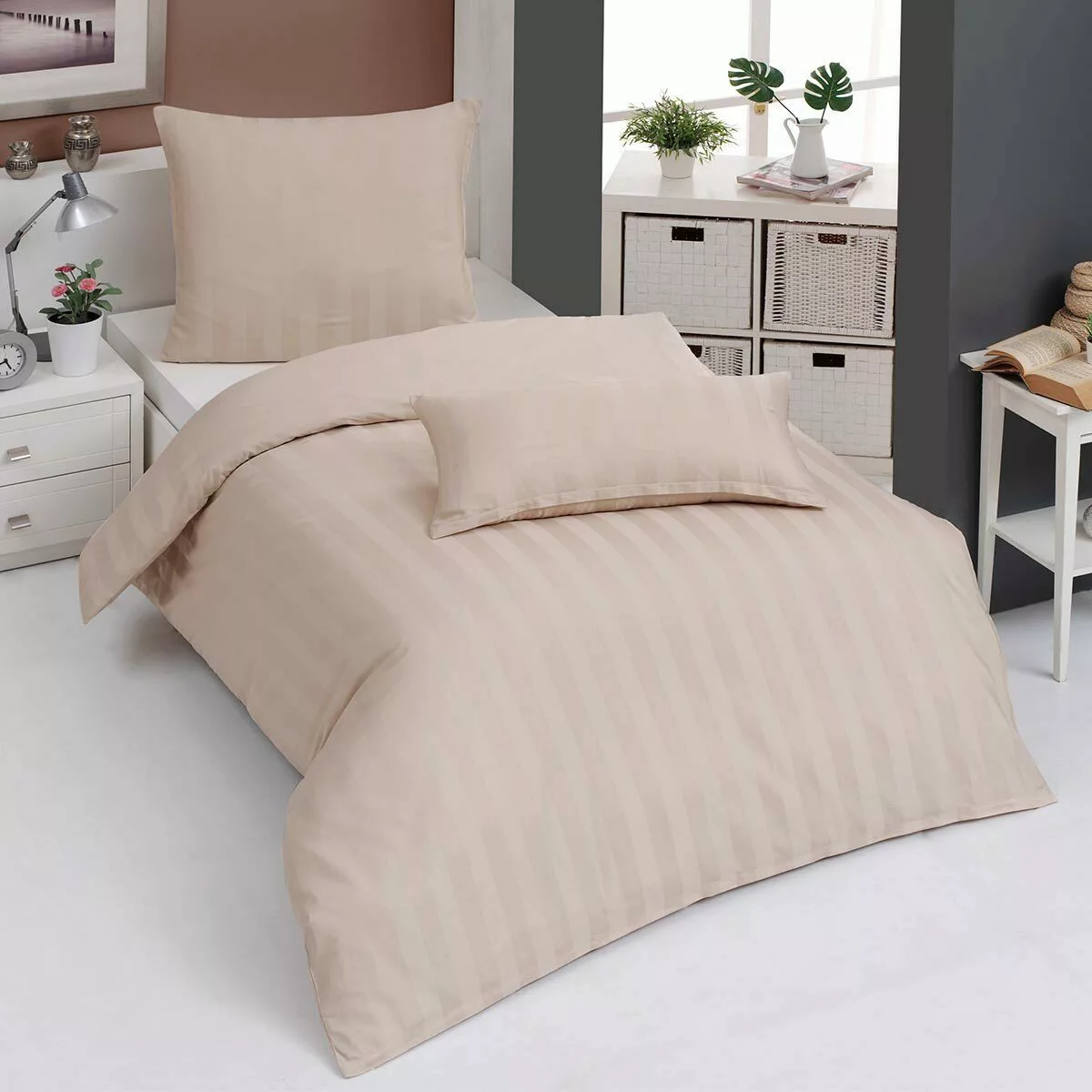 TRAUMSCHLAF Bettwäsche Uni Streifen, Mako Satin, günstig online kaufen