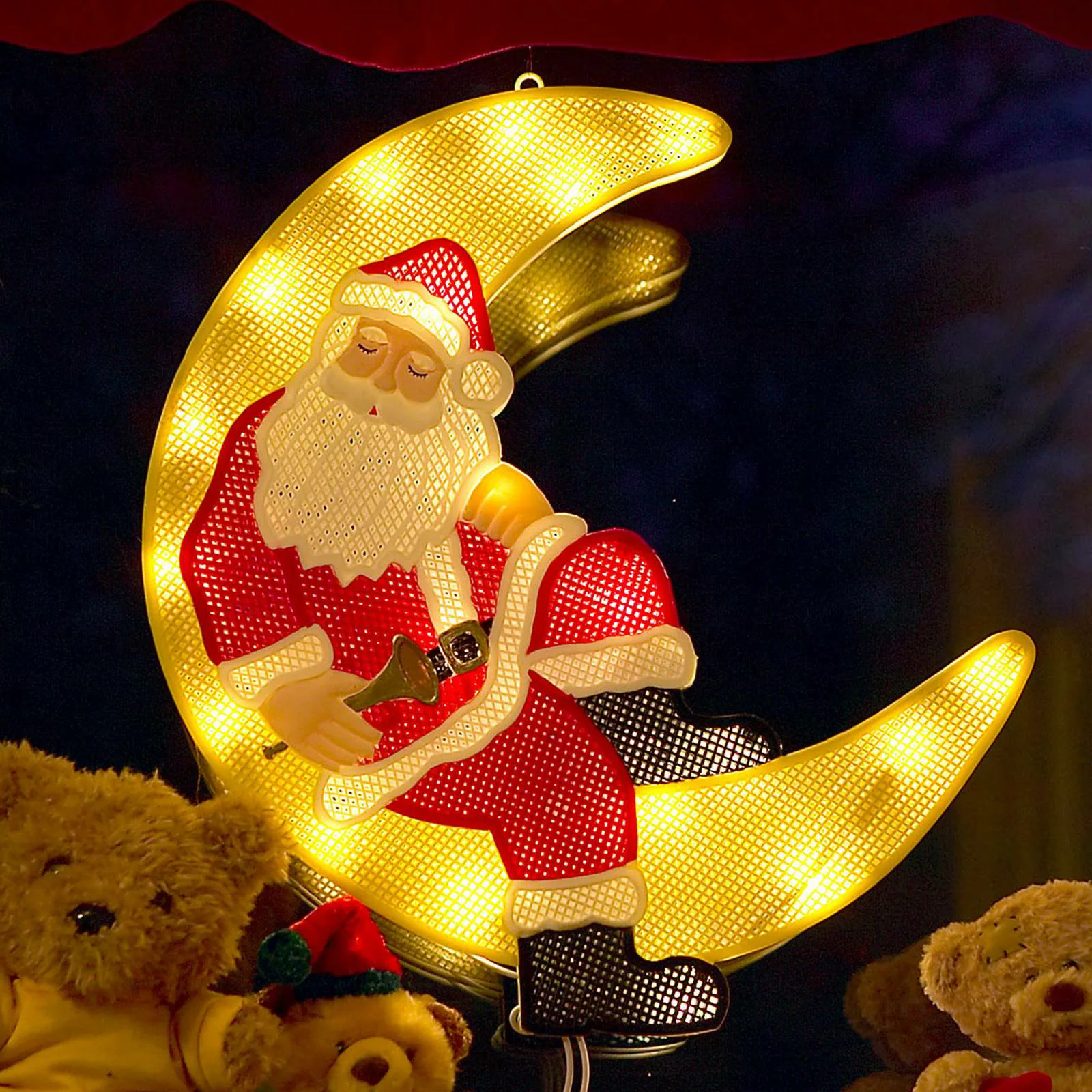 LED-Fensterbild Weihnachtsmann im Mond günstig online kaufen