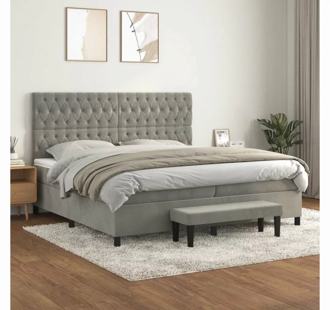 furnicato Bett Boxspringbett mit Matratze Hellgrau 200x200 cm Samt günstig online kaufen