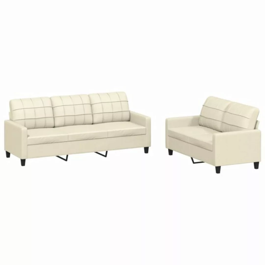 vidaXL Sofa Sofagarnitur mit Kissen Kunstleder, Standard, Creme günstig online kaufen