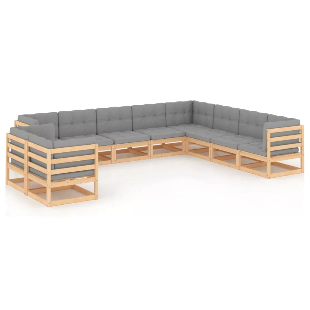 10-tlg. Garten-lounge-set Mit Kissen Massivholz Kiefer günstig online kaufen