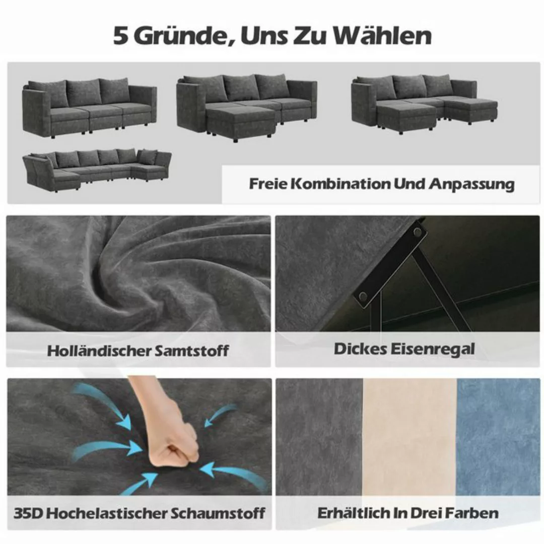 GUNJI Ecksofa Ecksofa mit Stauraum Armlehnen Verstellbarer Rückenlehnenwink günstig online kaufen