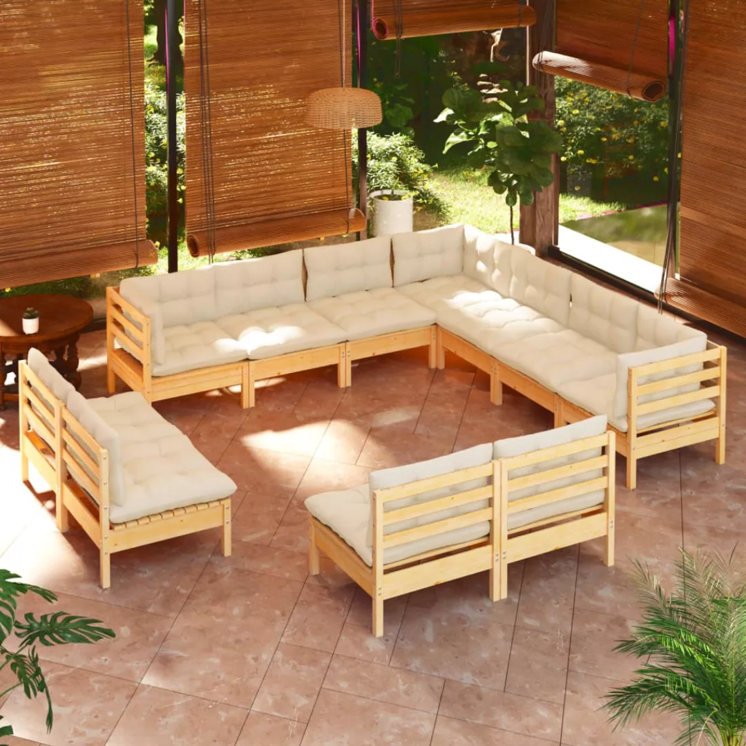 11-tlg. Garten-lounge-set Mit Creme Kissen Massivholz Kiefer günstig online kaufen