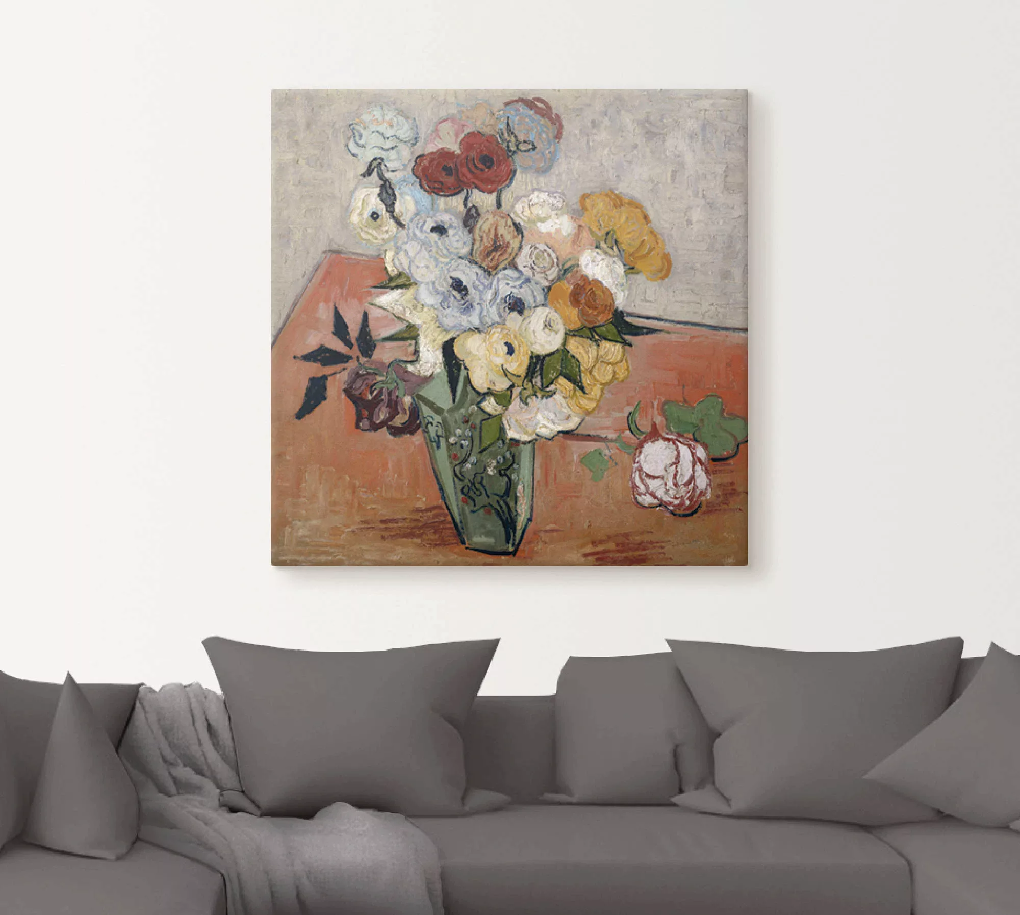 Artland Leinwandbild "Stilleben mit japanischer Vase, Rosen un", Blumen, (1 günstig online kaufen