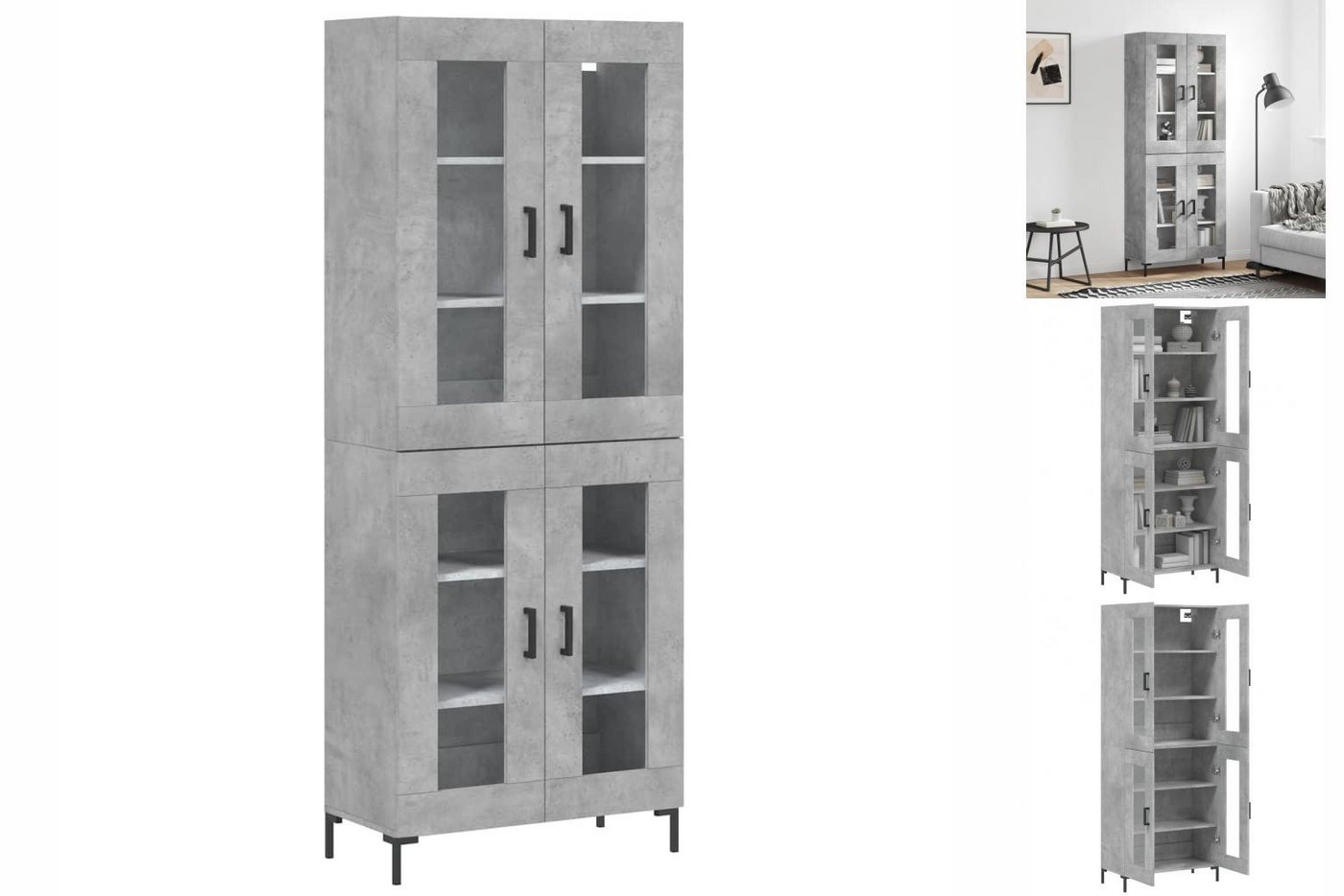 vidaXL Vitrine Highboard Betongrau 69,5x34x180 cm Spanplatte Glas Vitrine günstig online kaufen