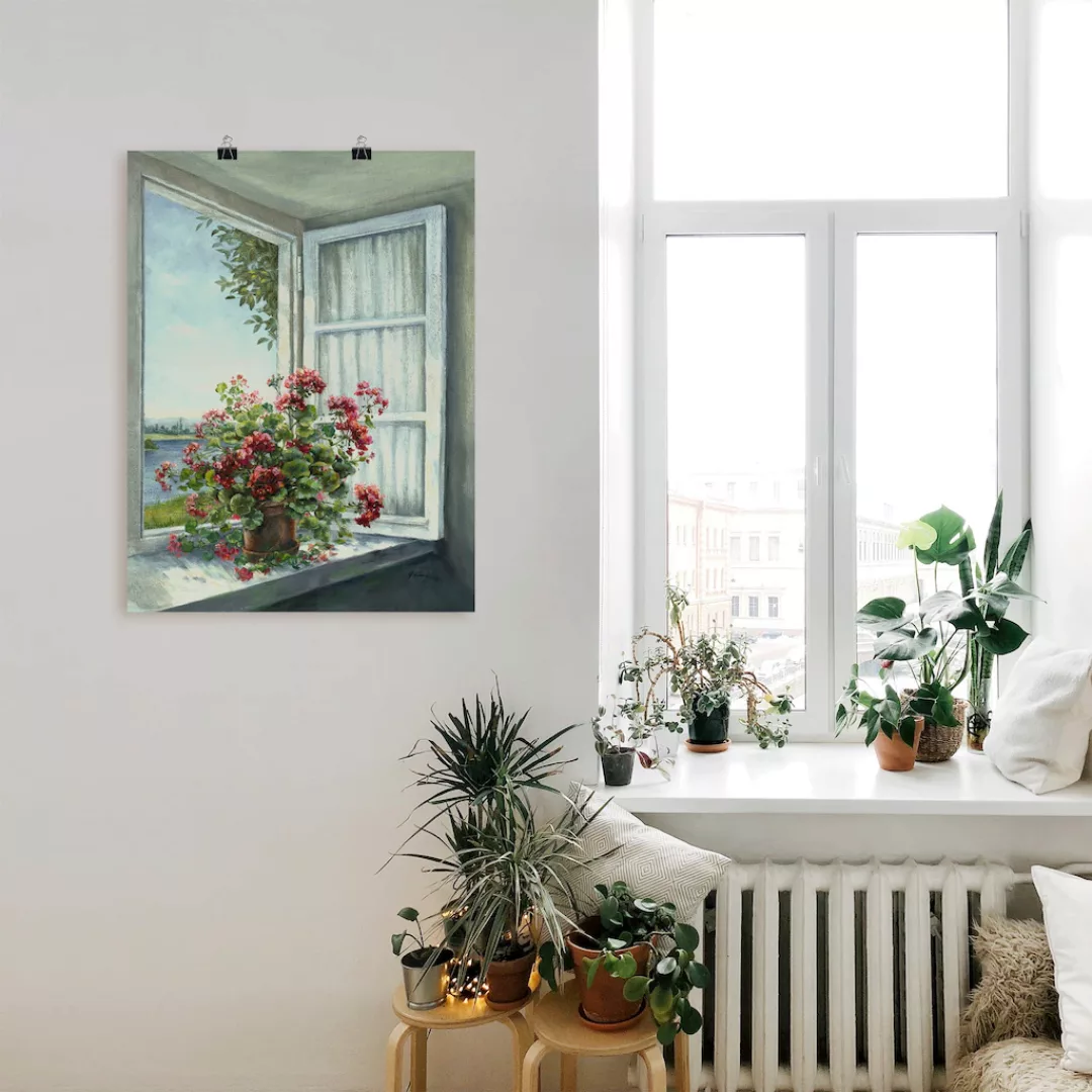 Artland Wandbild "Geranien am Fenster", Blumen, (1 St.), als Alubild, Outdo günstig online kaufen