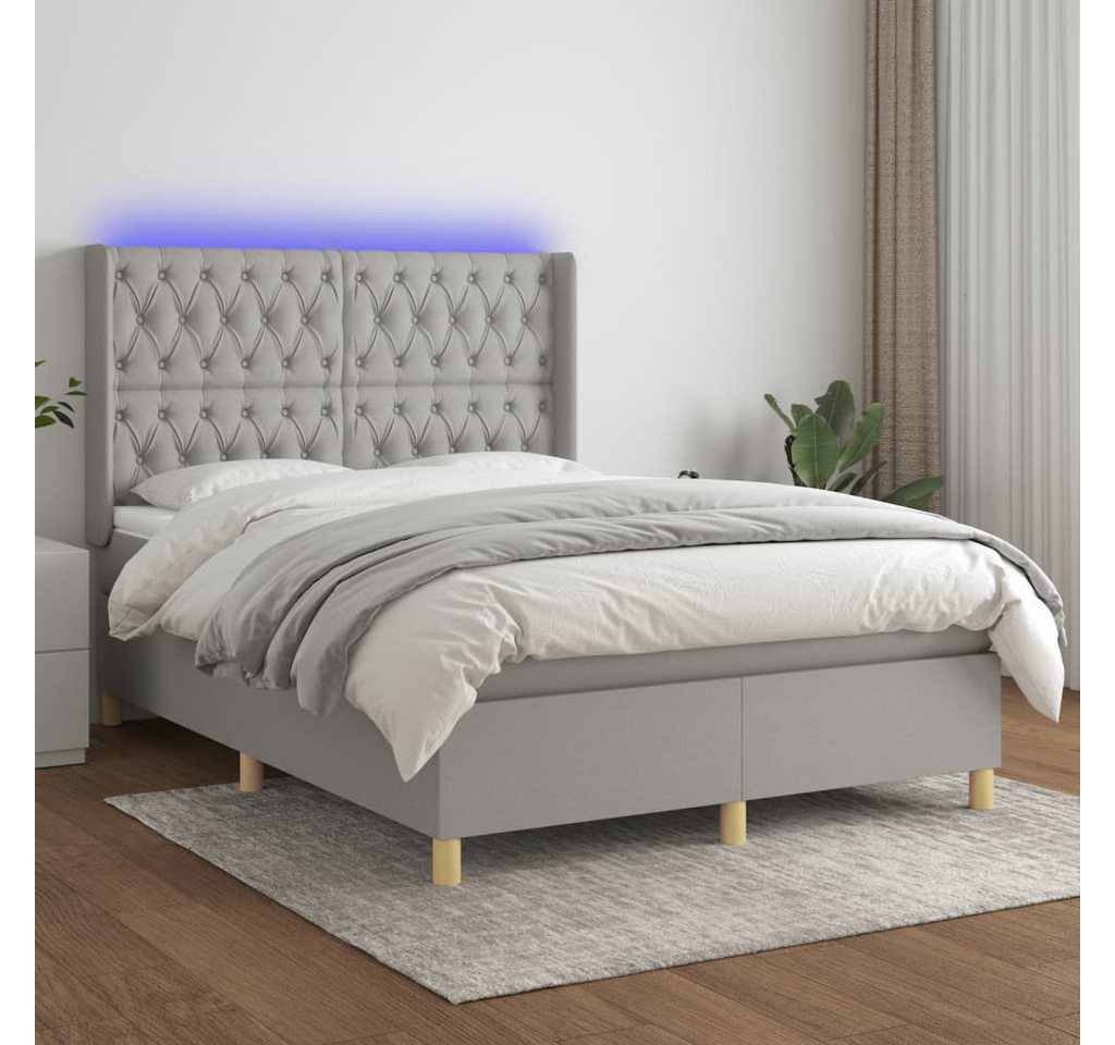 vidaXL Boxspringbett Boxspringbett mit Matratze LED Hellgrau 140x190 cm Sto günstig online kaufen