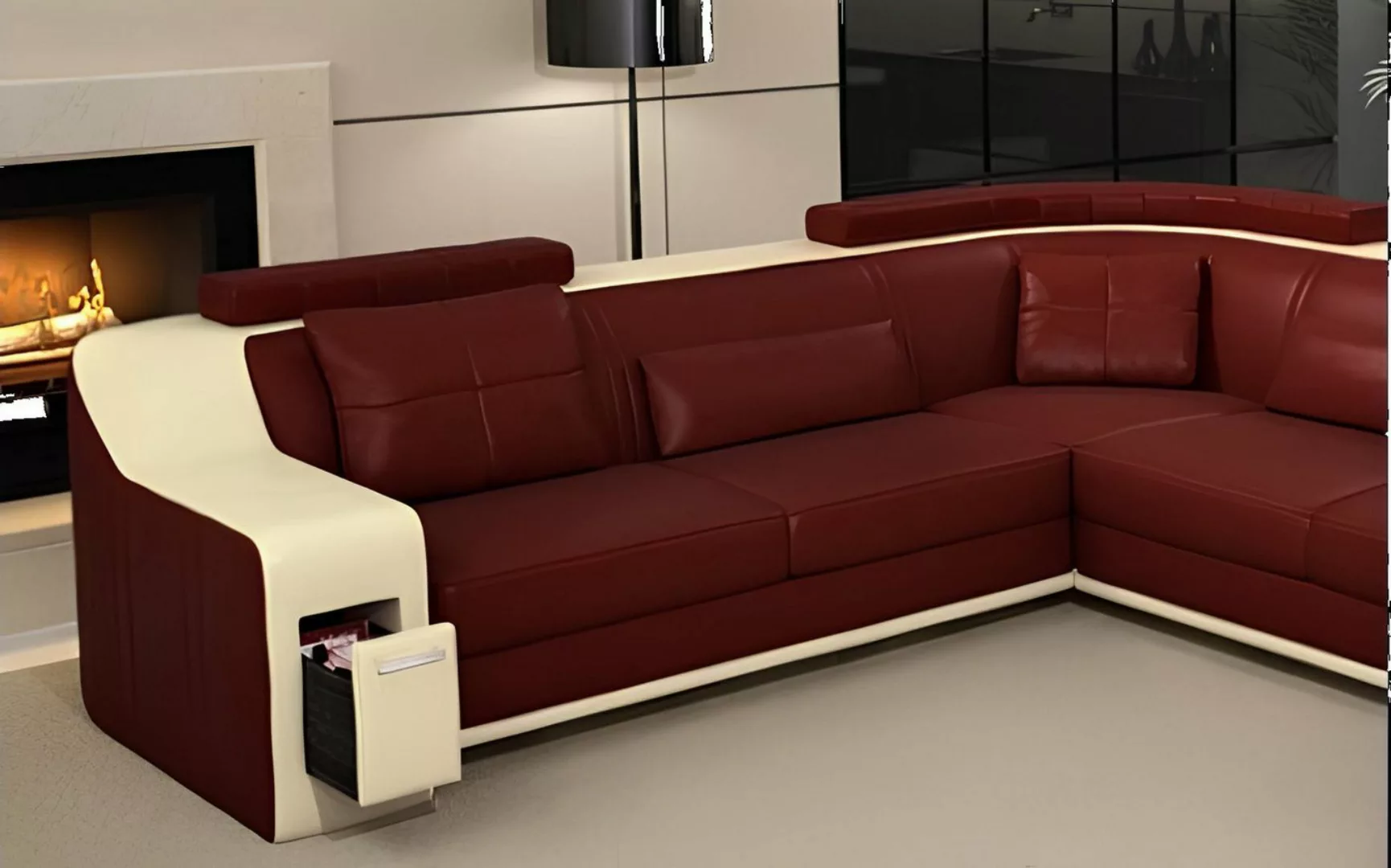 JVmoebel Ecksofa Ecksofa Leder Textil Sofa mit USB Polster Wohnlandschaft L günstig online kaufen