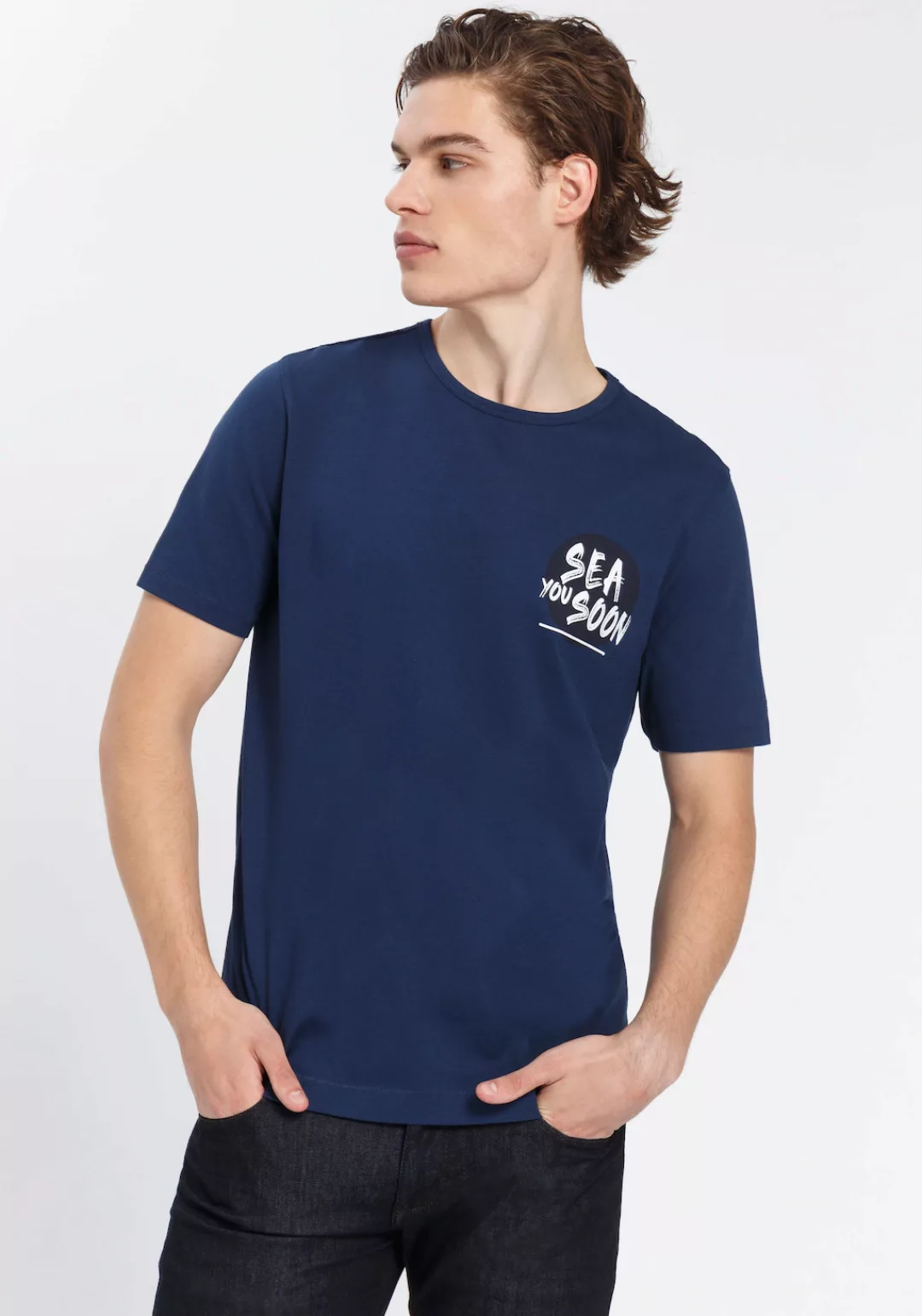 OLYMP T-Shirt mit Logoprint kontrastfarbener Print auf der Brust günstig online kaufen