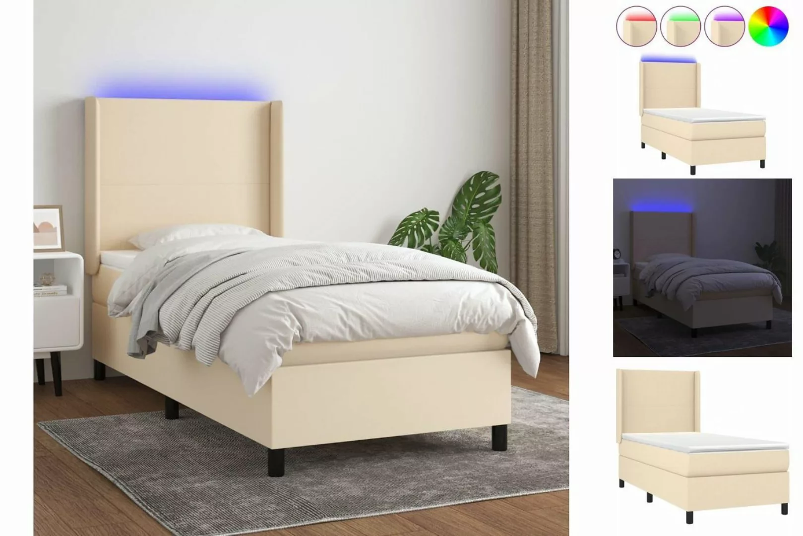 vidaXL Boxspringbett Boxspringbett mit Matratze und LED Stoff (100x 200 cm, günstig online kaufen