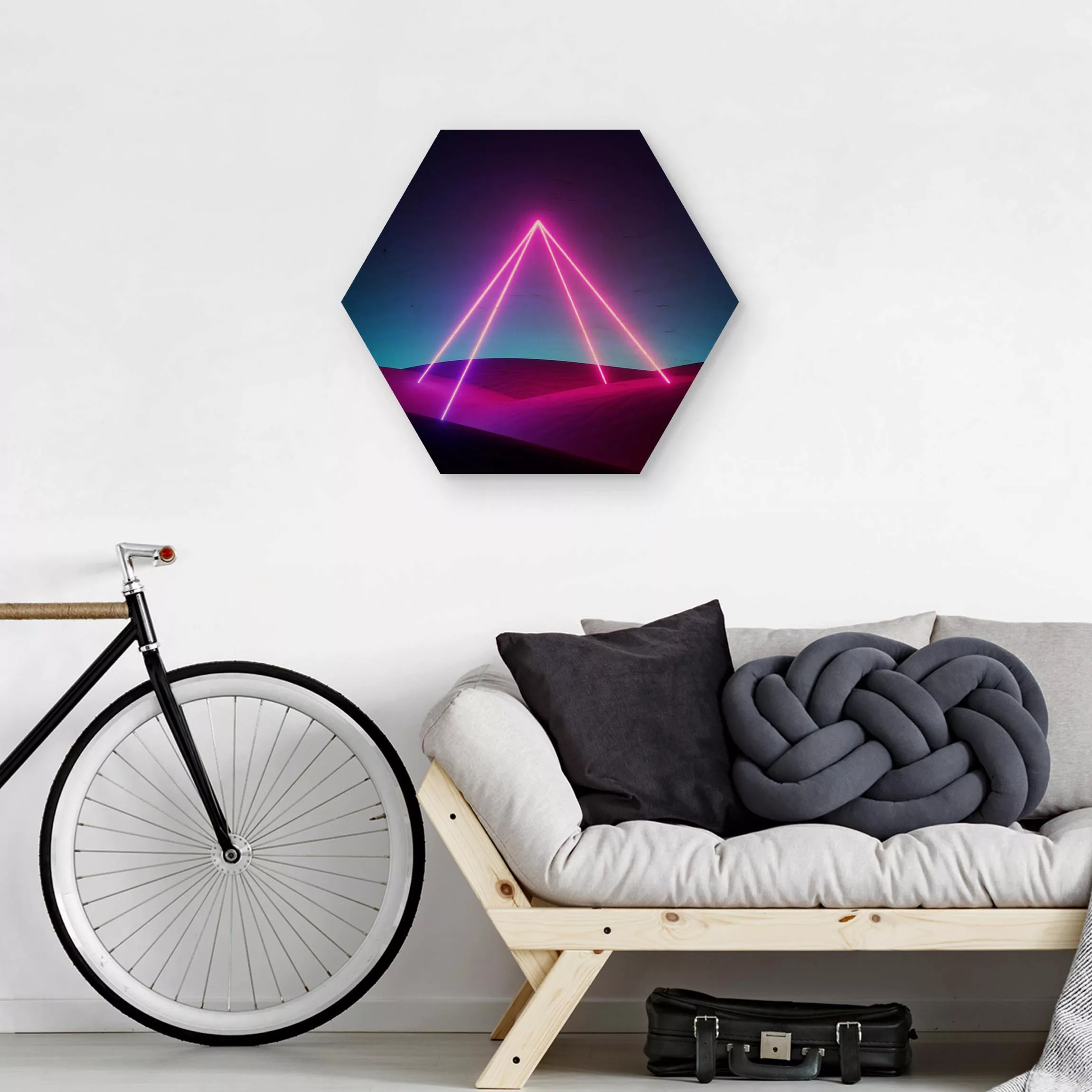 Hexagon-Holzbild Neonlichtpyramide günstig online kaufen