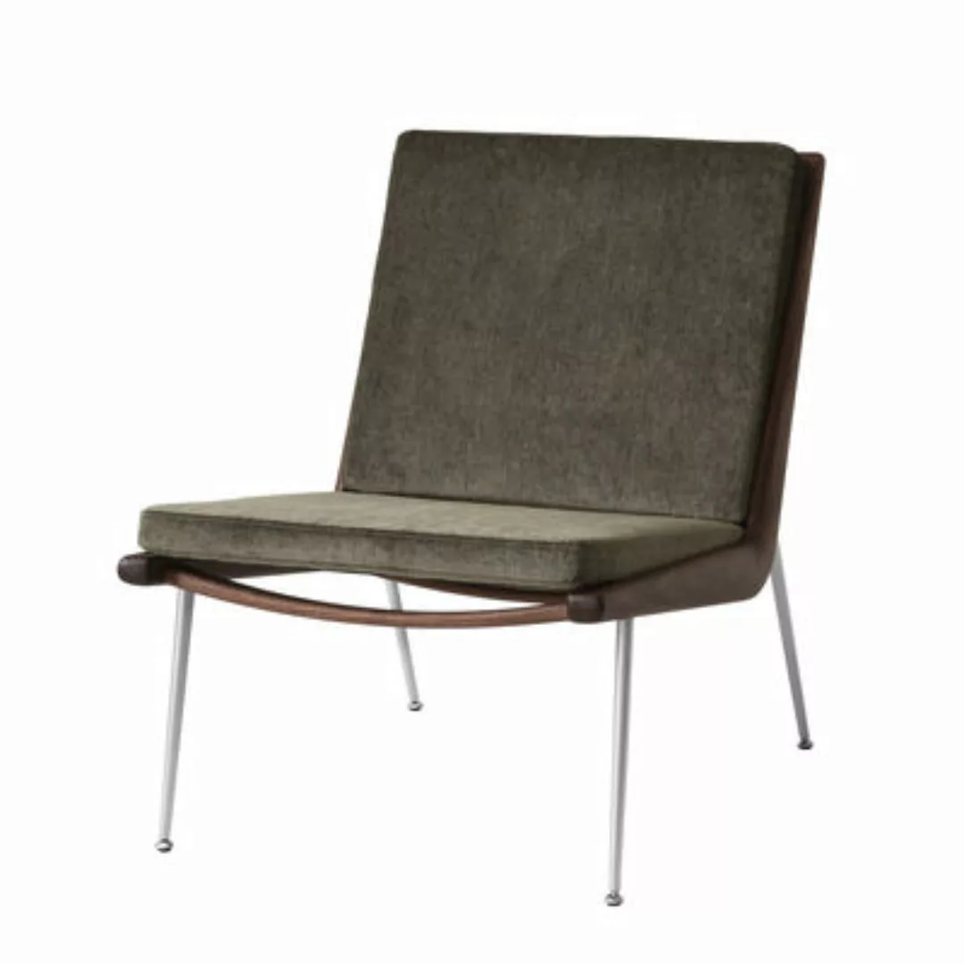 Gepolsterter Sessel Boomerang HM1 (1956) textil grün / Nussbaum - &traditio günstig online kaufen