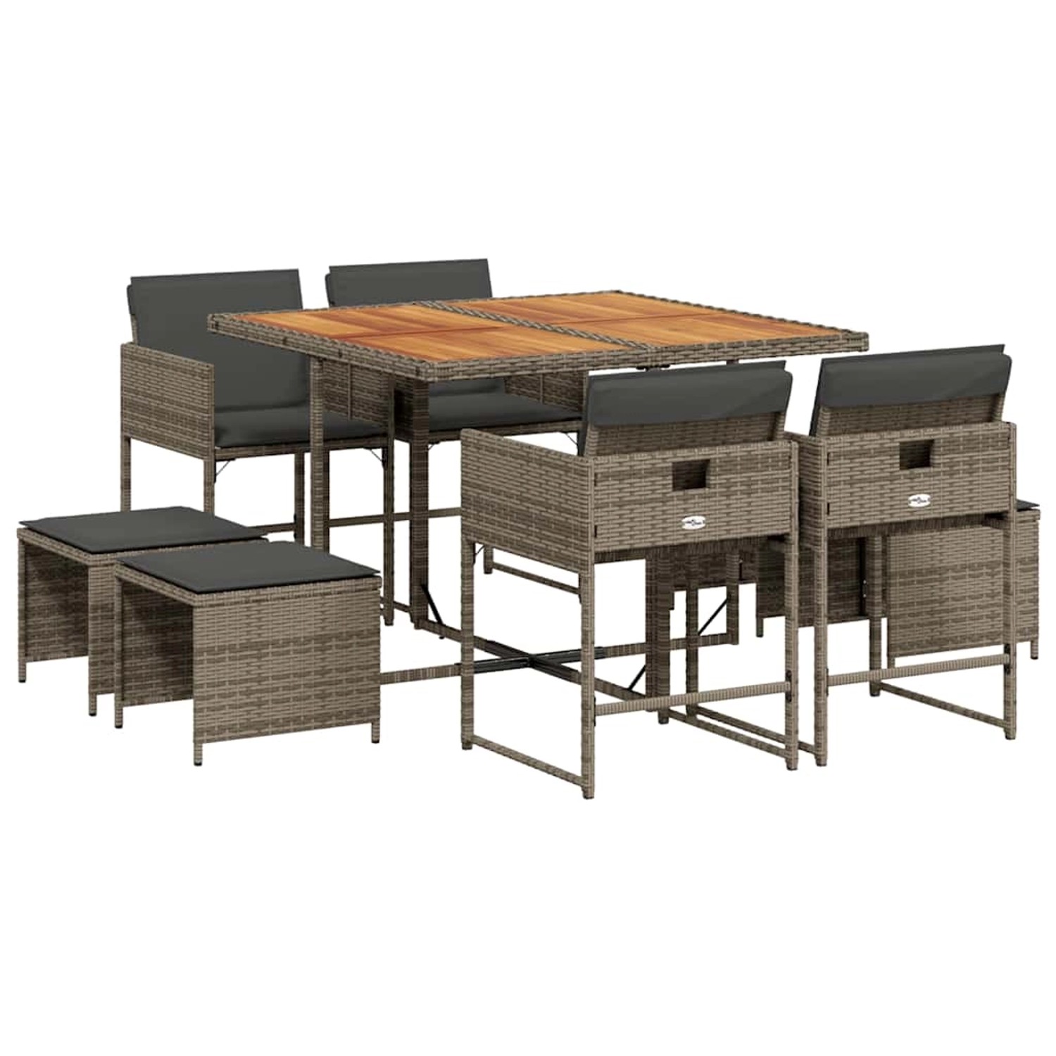 vidaXL 9-Tlg Garten-Essgruppe mit Kissen Grau Poly Rattan 3211322 günstig online kaufen