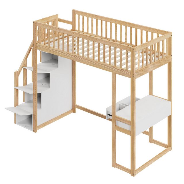 Gotagee Kinderbett Hochbett Multifunktionstisch Holzbett Einzelbett 90x200c günstig online kaufen