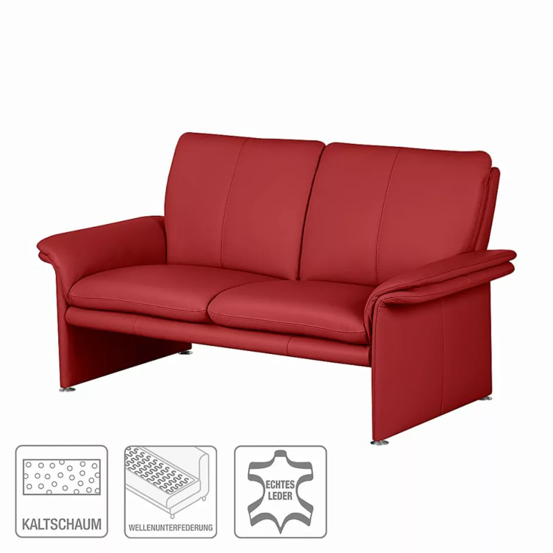 home24 Modoform Sofa Capri 2-Sitzer Rot Echtleder 164x90x88 cm (BxHxT) Mode günstig online kaufen