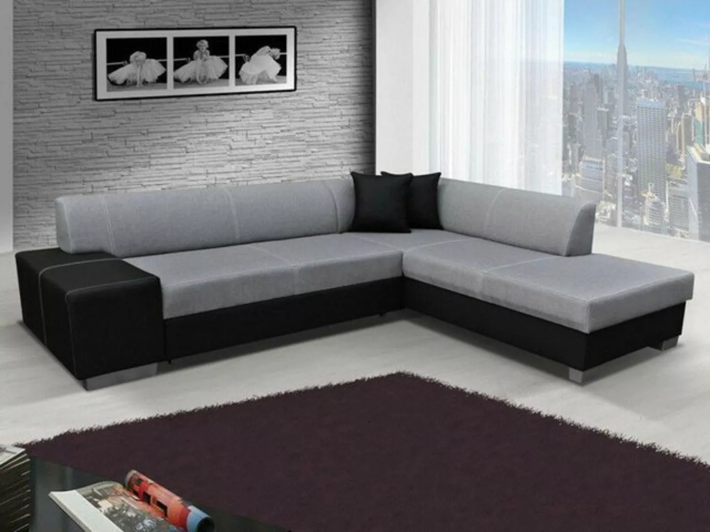 JVmoebel Ecksofa Design Ecksofa Schlafsofa Bettfunktion Couch Leder Textil günstig online kaufen