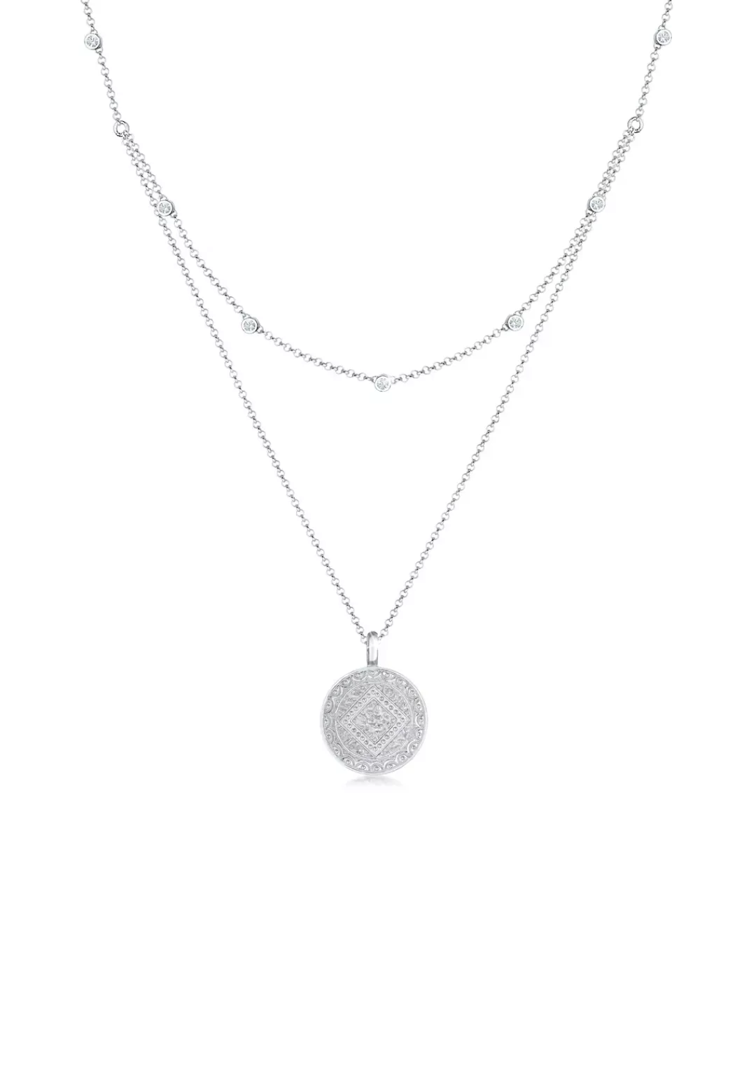Elli Gliederkette "Münze Plättchen Kristalle 925 Silber" günstig online kaufen