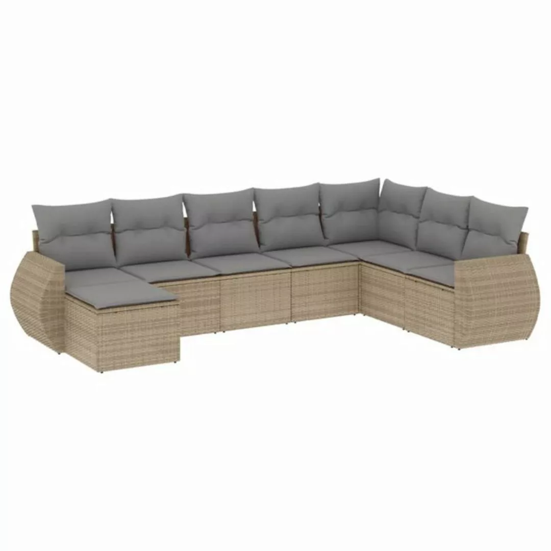 vidaXL Sofaelement 8-tlg. Garten-Sofagarnitur mit Kissen Beige Poly Rattan günstig online kaufen