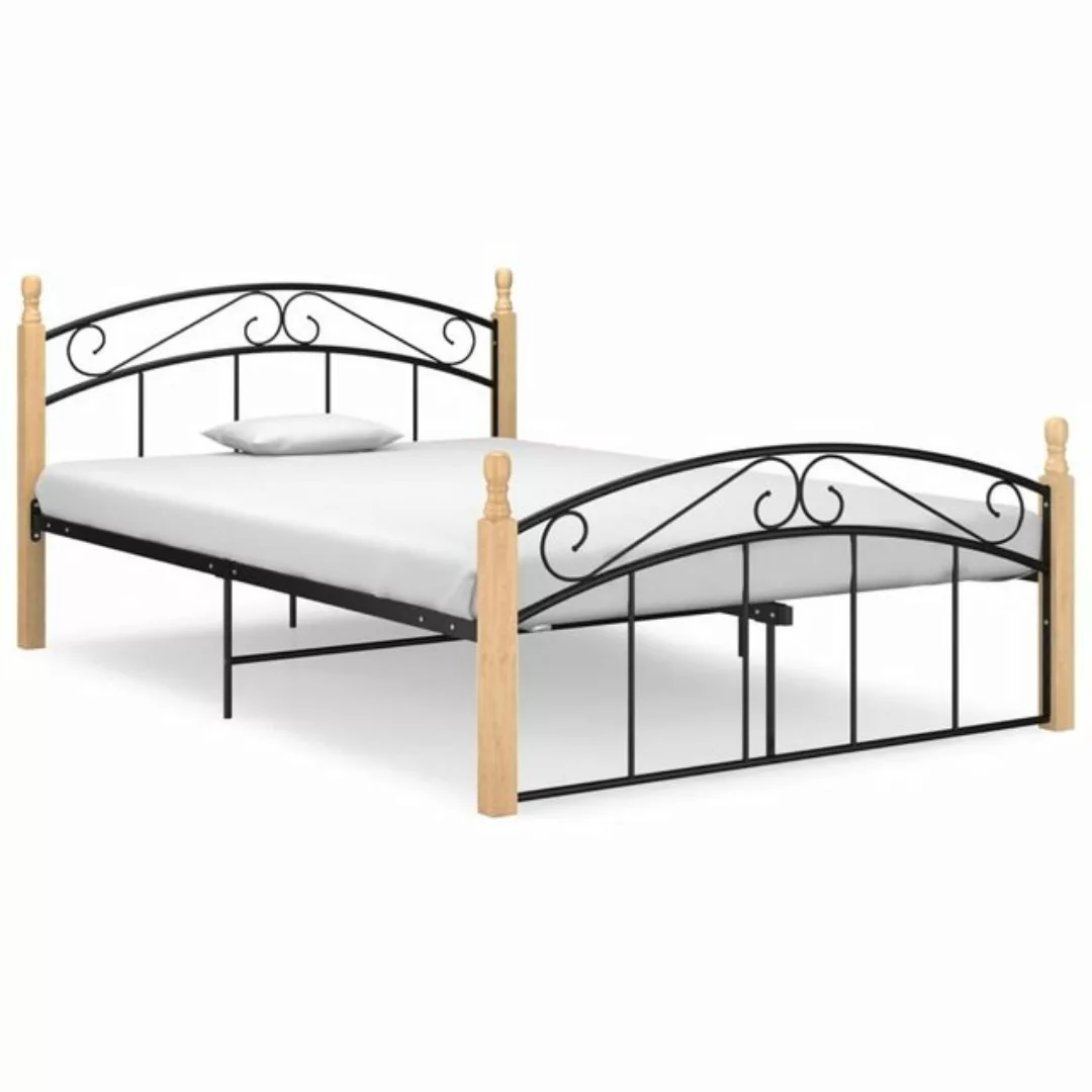 furnicato Bett Bettgestell Schwarz Metall und Massivholz Eiche 140x200 cm günstig online kaufen