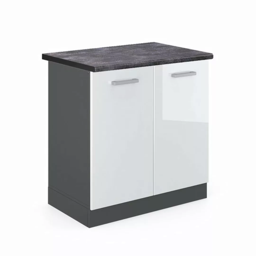 Vicco Spülenunterschrank R-Line, Weiß Hochglanz/Anthrazit, 80 cm, AP Anthra günstig online kaufen