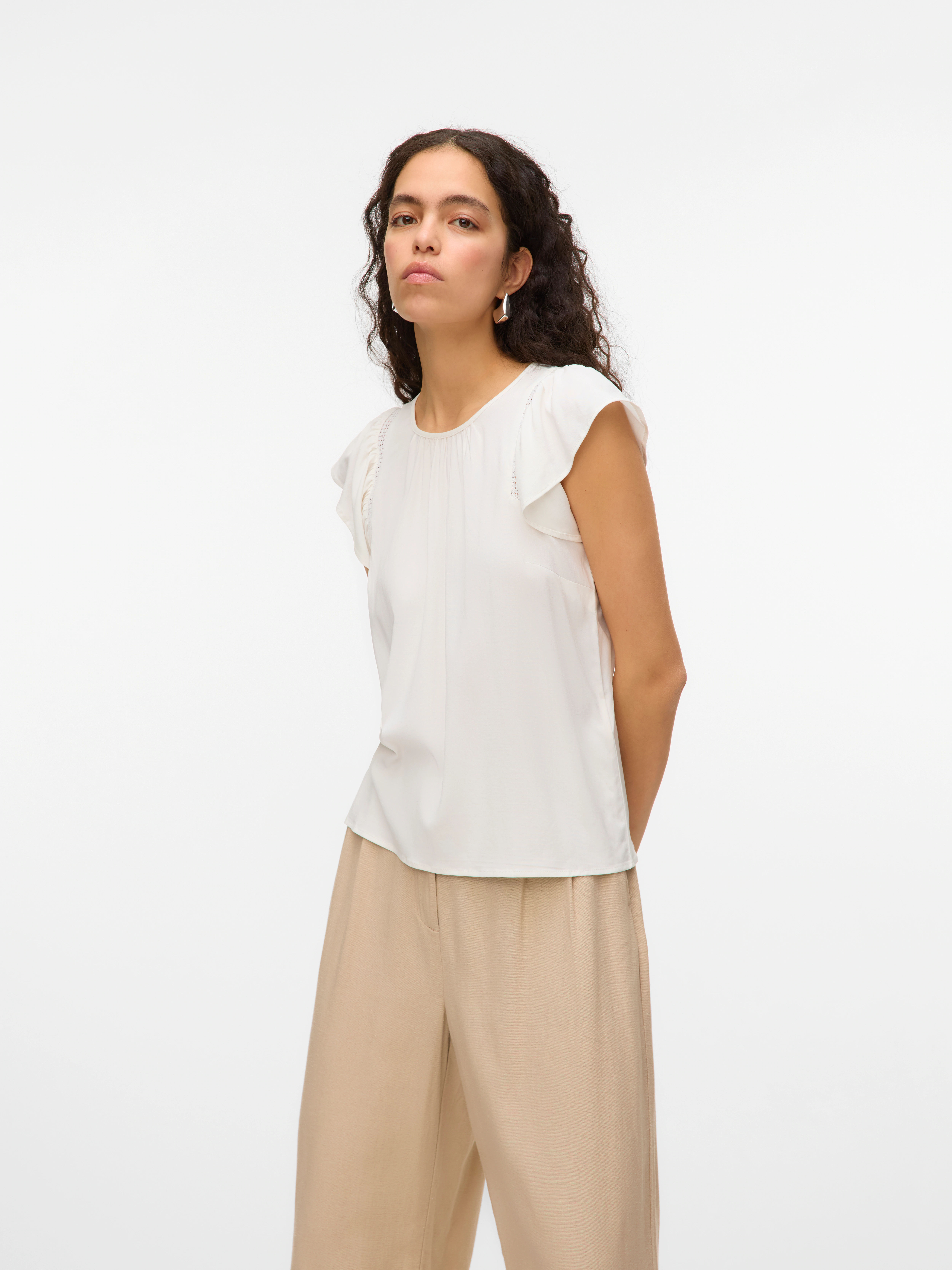 Vero Moda Kurzarmbluse "VMBELLA SS LACE TOP WVN GA NOOS" günstig online kaufen