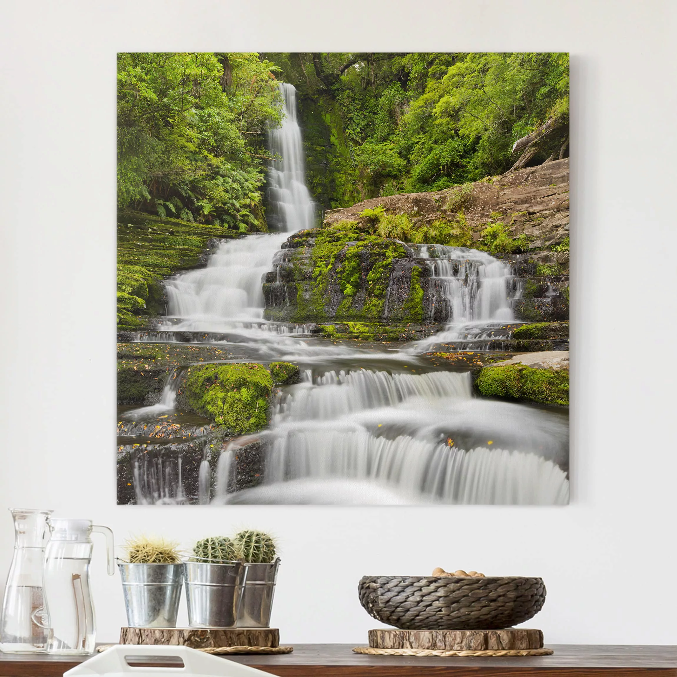 Leinwandbild Natur & Landschaft - Quadrat Upper McLean Falls in Neuseeland günstig online kaufen