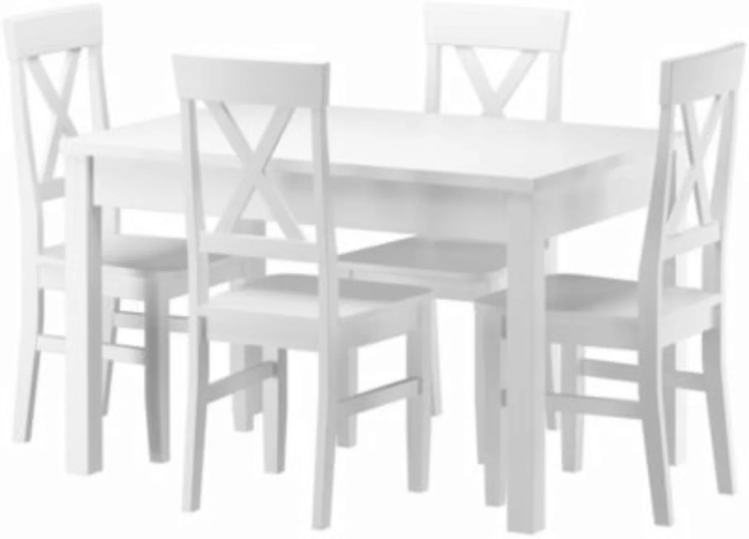 Erst-Holz® Massivholz-Essgruppe mit Tisch und 4 Stühlen Kiefer waschweiß günstig online kaufen