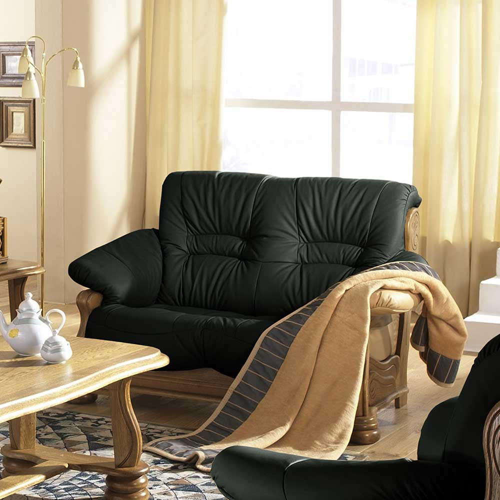 Made in Germany Zweier Sofa in Dunkelgrün Eiche rustikal günstig online kaufen