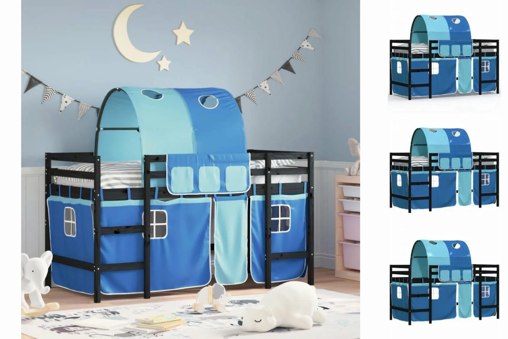 vidaXL Kinderbett Kinderhochbett mit Tunnel Blau 90x190 cm Massivholz Kiefe günstig online kaufen