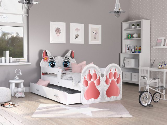 AJKmeble Jugendbett Kinderbett im süßen Katzen cat Design mit Schublade (MA günstig online kaufen