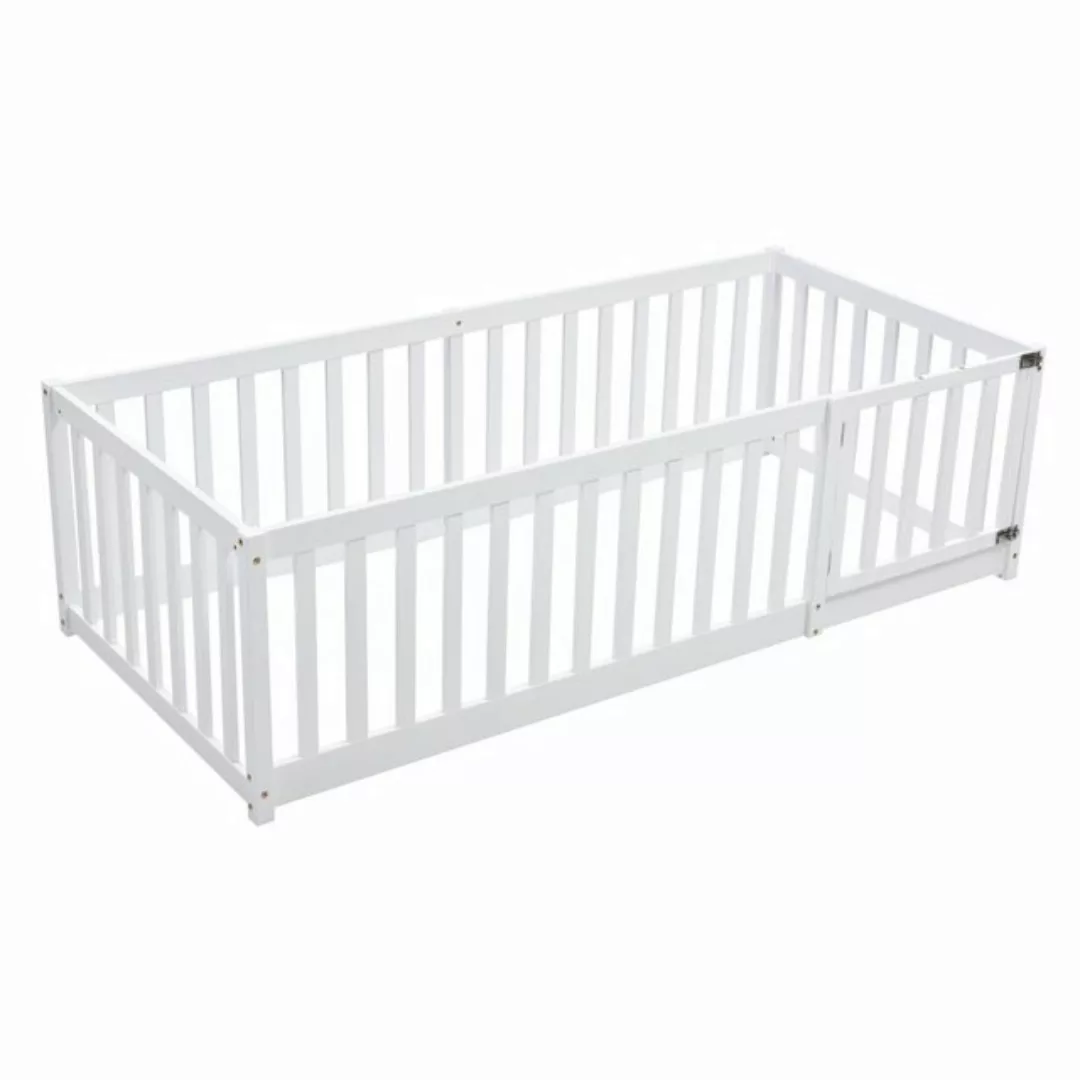 EXTSUD Kinderbett Kinderbett 90 x 200, Holzboden Bettrahmen mit Zaun und Tü günstig online kaufen