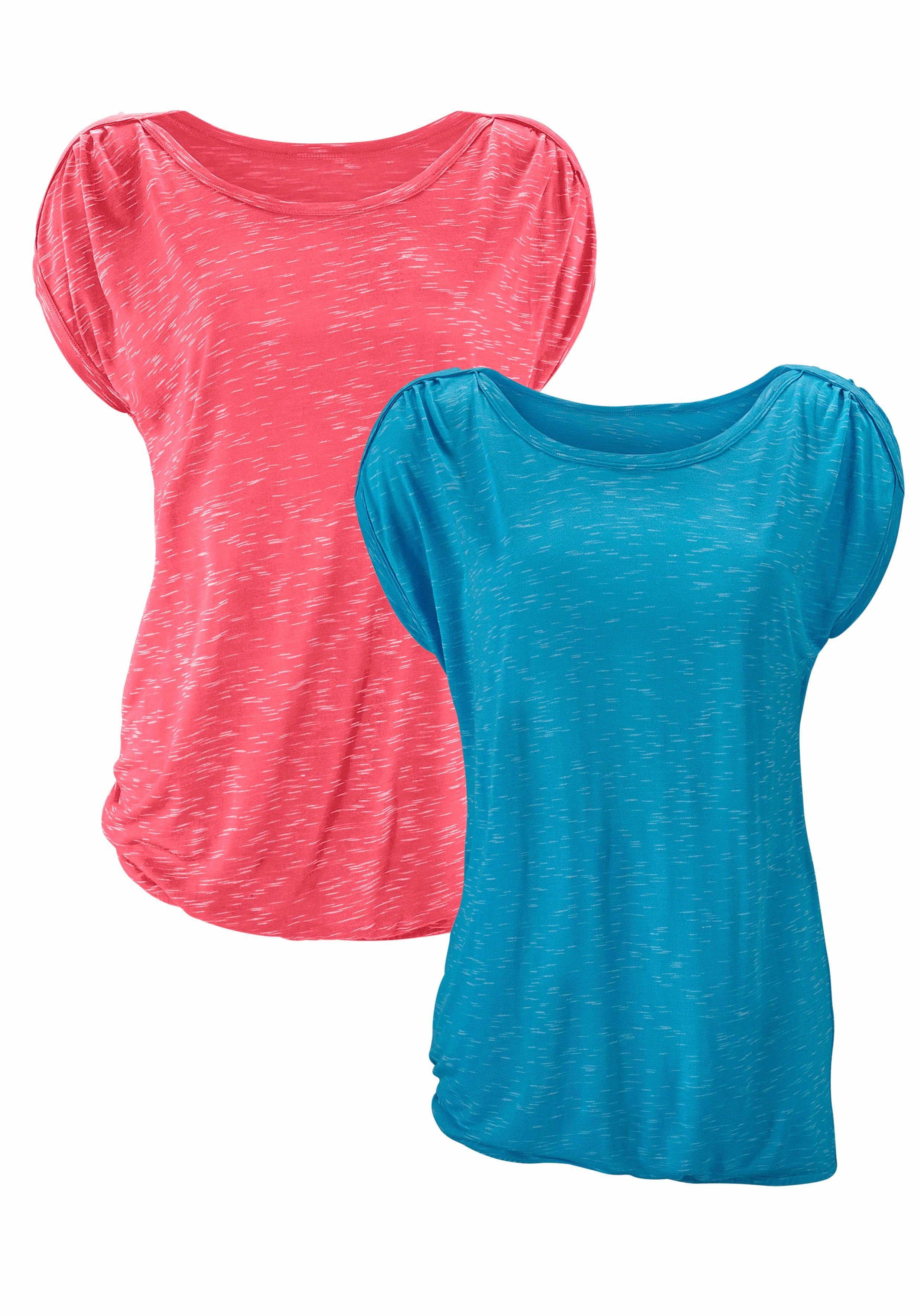 LASCANA Kurzarmshirt "mit Schulterraffung", (2er-Pack), aus weicher Viskose günstig online kaufen