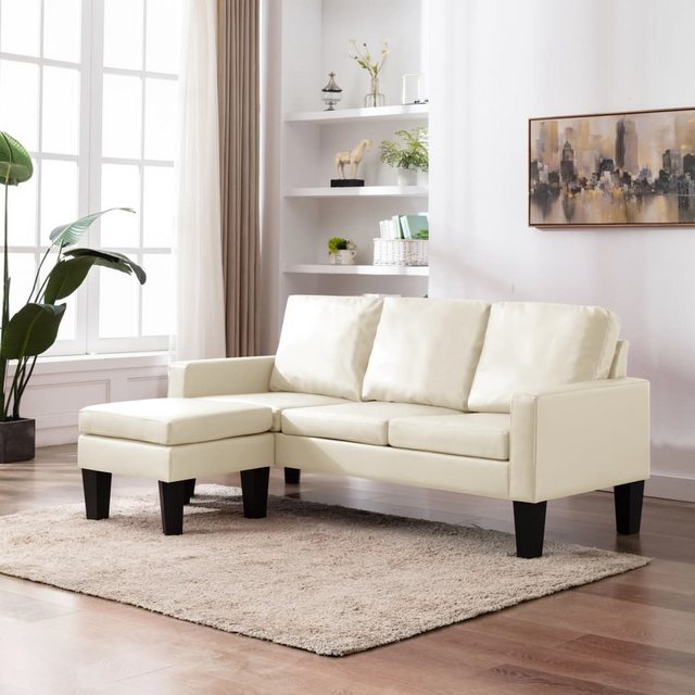 vidaXL Sofa 3-Sitzer-Sofa mit Hocker Creme Kunstleder günstig online kaufen