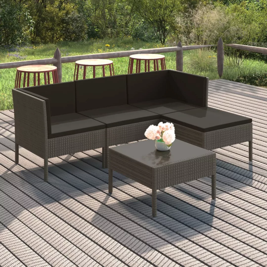 5-tlg. Garten-lounge-set Mit Auflagen Poly Rattan Grau günstig online kaufen