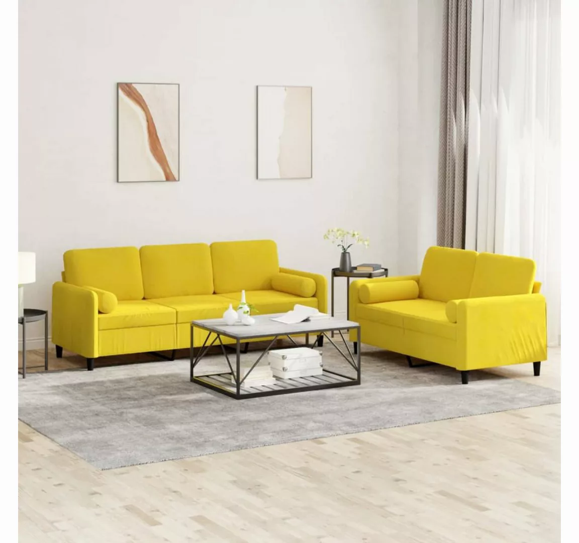 vidaXL Sofa Sofagarnitur Set mit Kissen Samt, 2-tlg., Gelb günstig online kaufen